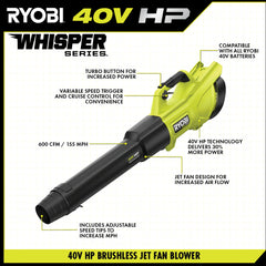 40V HP BRUSHLESS 600 CFM WHISPER SERIES BLOWER & 15" CARBON FIBER STRING TRIMMER COMBO KIT
