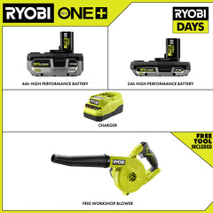 18V ONE+ 4Ah & 2Ah LITHIUM HIGH PERFORMANCE STARTER KIT WITH FREE 18V ONE+ WORKSHOP BLOWER