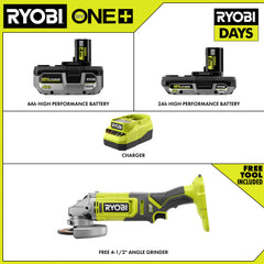 18V ONE+ 4Ah & 2Ah LITHIUM HIGH PERFORMANCE STARTER KIT WITH FREE 18V ONE+ 4-1/2" ANGLE GRINDER