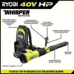 40V HP Brushless 850 CFM Backpack Blower