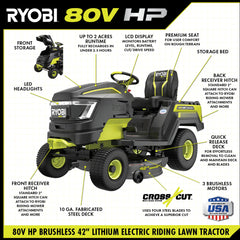 80V HP BRUSHLESS 42" BATTERY CORDLESS ELECTRIC RIDING LAWN TRACTOR KIT