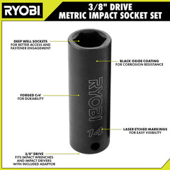 4 PC. 3/8" Drive Metric Impact Socket Set