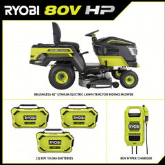 80V HP BRUSHLESS 42" BATTERY CORDLESS ELECTRIC RIDING LAWN TRACTOR KIT