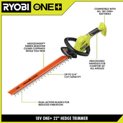 18V ONE+ 22" Lithium-Ion Electric Hedge Trimmer Cordless with 2.0 Ah Battery and Charger