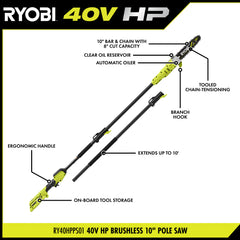 40V HP Brushless 10" Pole Saw Kit
