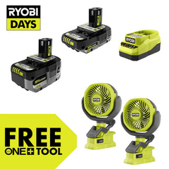 18V ONE+ 4Ah & 2Ah LITHIUM HIGH PERFORMANCE STARTER KIT WITH (2) FREE 18V ONE+ 4" CLAMP FANS