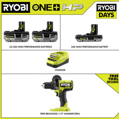 18V ONE+ LITHIUM HIGH PERFORMANCE STARTER KIT WITH FREE 18V ONE+ HP BRUSHLESS 1/2" HAMMER DRILL