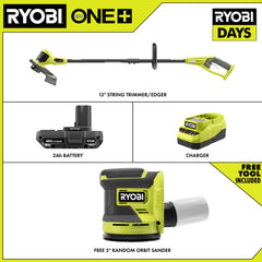 18V ONE+ 13" STRING TRIMMER/EDGER KIT WITH FREE 18V ONE+ 5" RANDOM ORBIT SANDER