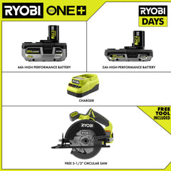 18V ONE+ 4Ah & 2Ah LITHIUM HIGH PERFORMANCE STARTER KIT WITH FREE 18V ONE+ 5-1/2" CIRCULAR SAW
