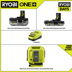 18V ONE+ 4Ah & 2Ah LITHIUM HIGH PERFORMANCE STARTER KIT WITH FREE 18V ONE+ DUAL FUNCTION DIGITAL INFLATOR