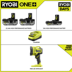 18V ONE+ LITHIUM HIGH PERFORMANCE STARTER KIT WITH FREE 18V ONE+ LED SPOTLIGHT