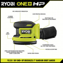 18V ONE+ LITHIUM HIGH PERFORMANCE STARTER KIT WITH FREE 18V ONE+ HP BRUSHLESS 5" RANDOM ORBIT SANDER