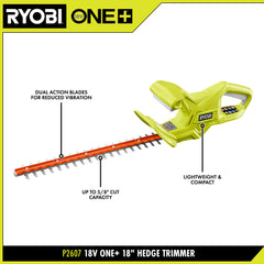 18V ONE+ 4Ah & 2Ah LITHIUM HIGH PERFORMANCE STARTER KIT WITH FREE 18V ONE+ 18" HEDGE TRIMMER