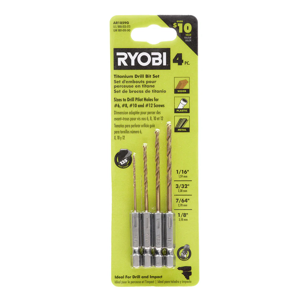 Hex Shank Pilot Titanium Drill Bit Set (4 PC.)
