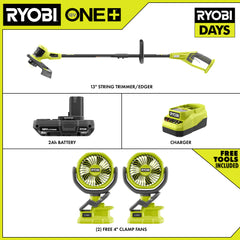 18V ONE+ 13" STRING TRIMMER/EDGER KIT WITH (2) FREE 18V ONE+ 4" CLAMP FANS