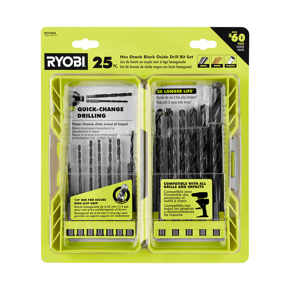 25 PC. BLACK OXIDE HEX SHANK DRILL BITS