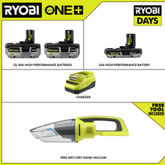 18V ONE+ LITHIUM HIGH PERFORMANCE STARTER KIT WITH FREE 18V ONE+ WET/DRY HAND VACUUM
