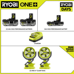 18V ONE+ LITHIUM HIGH PERFORMANCE STARTER KIT WITH (2) FREE 18V ONE+ 4" CLAMP FANS