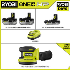 18V ONE+ LITHIUM HIGH PERFORMANCE STARTER KIT WITH FREE 18V ONE+ HP BRUSHLESS 5" RANDOM ORBIT SANDER