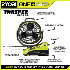 18V ONE+ LITHIUM HIGH PERFORMANCE STARTER KIT WITH FREE 18V ONE+ HP BRUSHLESS HYBRID 9" OSCILLATING FAN