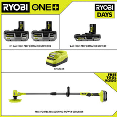 18V ONE+ LITHIUM HIGH PERFORMANCE STARTER KIT WITH FREE 18V ONE+ VORTEX TELESCOPING POWER SCRUBBER