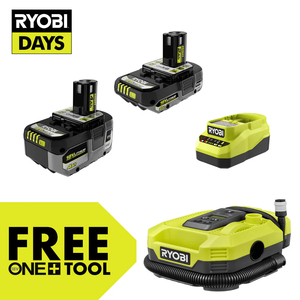 18V ONE+ 4Ah & 2Ah LITHIUM HIGH PERFORMANCE STARTER KIT WITH FREE 18V ONE+ DUAL FUNCTION DIGITAL INFLATOR