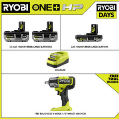 18V ONE+ LITHIUM HIGH PERFORMANCE STARTER KIT WITH FREE 18V ONE+ HP BRUSHLESS 4-MODE 1/2" IMPACT WRENCH